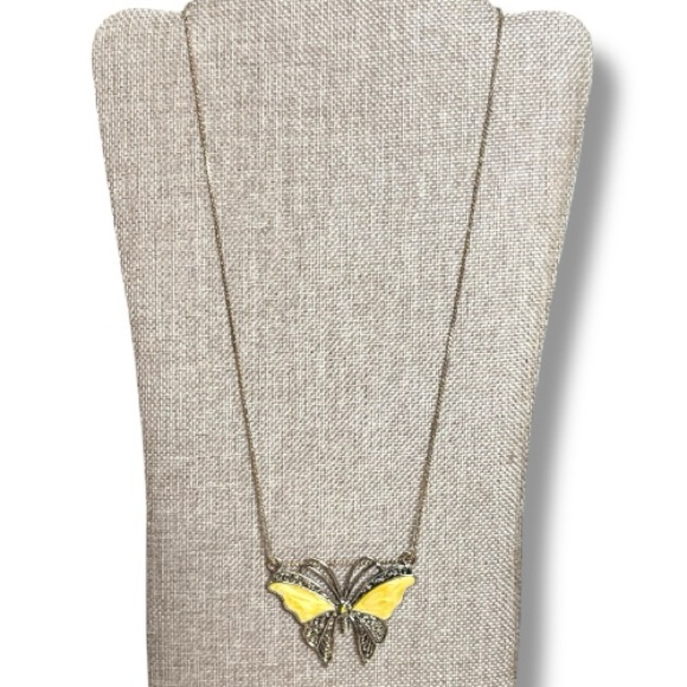 Direction One Gold-tone & Yellow Enamel Butterfly Necklace, Serpentine S-chain